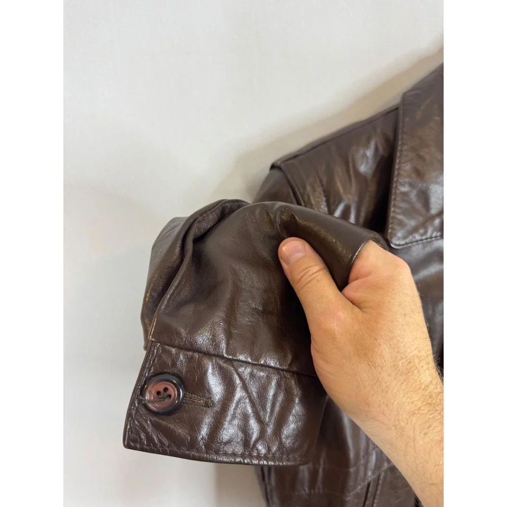 Vintage Sears Men 42 70s Brown Leather Bomber Jacket Quilted Lining CA00222